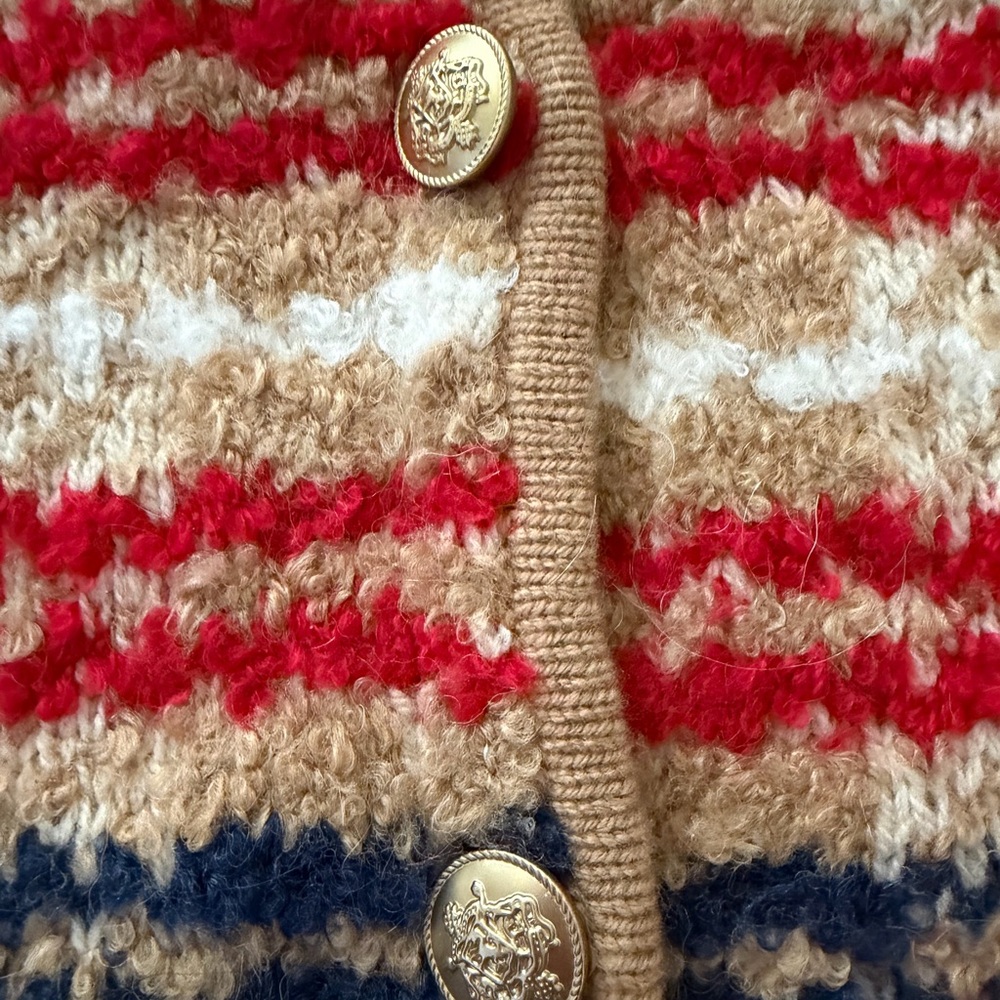 J. Crew Red, Tan & Navy Striped Knit Cardigan - Picture 2 of 3